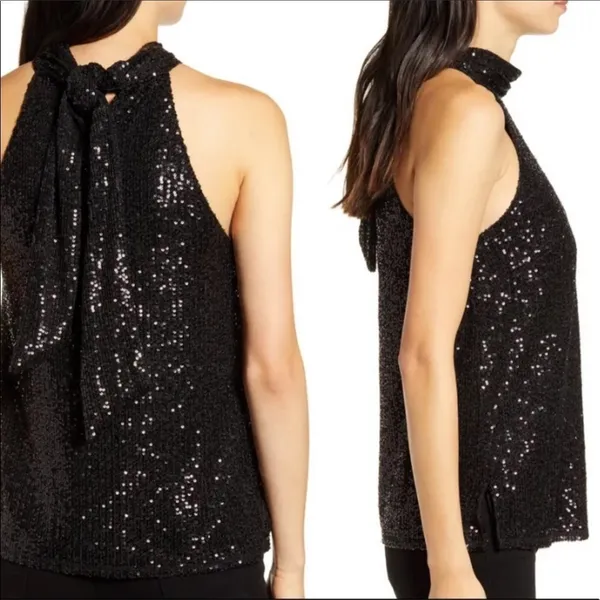NWT Chelsea28 High Neck Sequin Halter Top Blouse Shirt S v6x - Image 4