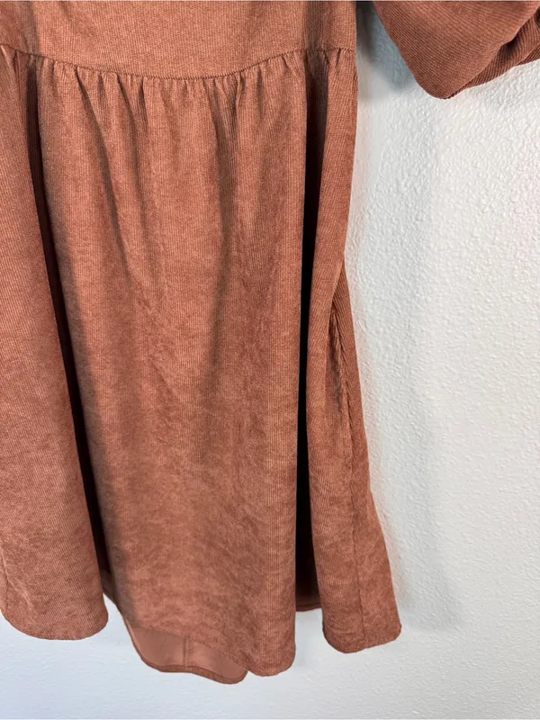 Audrey Parks Brown Corduroy Puff Sleeve Mini Dress Womens S Francesca Casual - Image 9