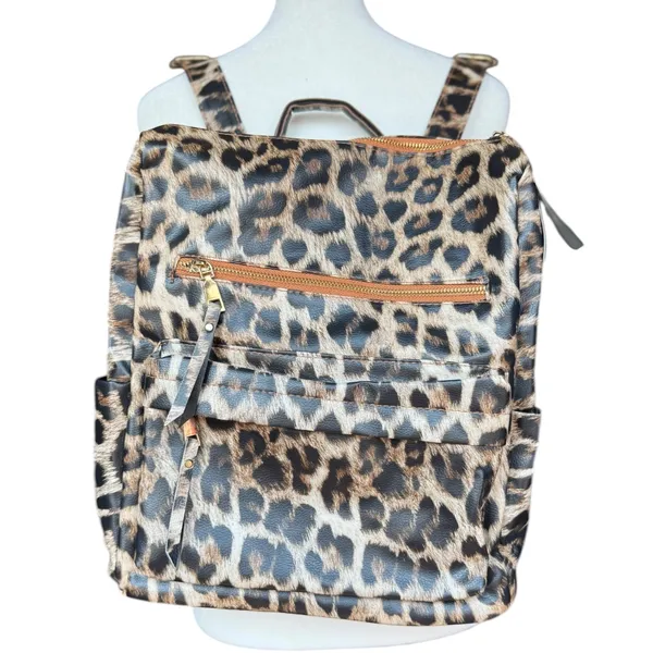 Leopard Print Backpack with Additional‎ Strap Black - Image 2