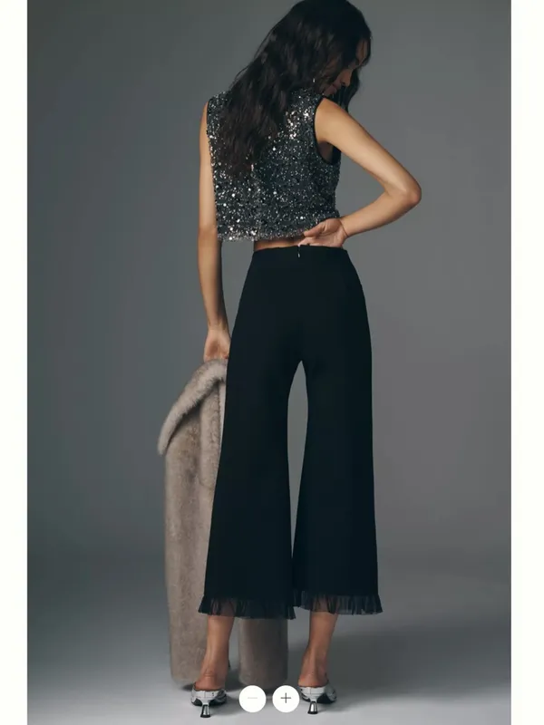 Anthropologie Maeve Colette Tulle High-Rise Wide-Leg Cropped Pants - Image 3