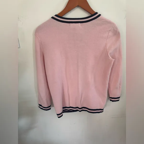 Chaps Pink Cardigan with Navy Contrast Trim - Image 2