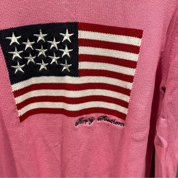 Cute cotton candy pinky american flag Simply Southern chunky sweater USA ‘Merica - Image 7