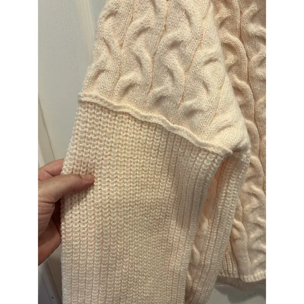 Petal Dew Womens‎ Cable Knit Split V-Neck Sweater Pale Peach Cream Size L Hygge - Image 8