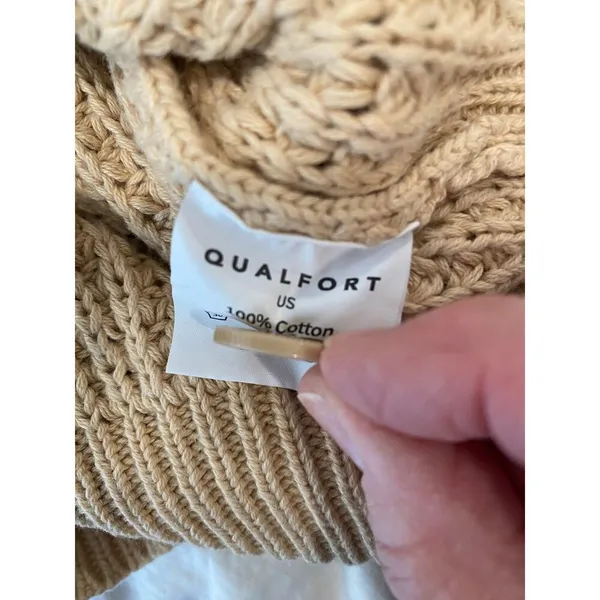 Qualfort Womens Knit Cardigan XL Beige Button-Up 100% Cotton Lightweight Sweater - Image 6