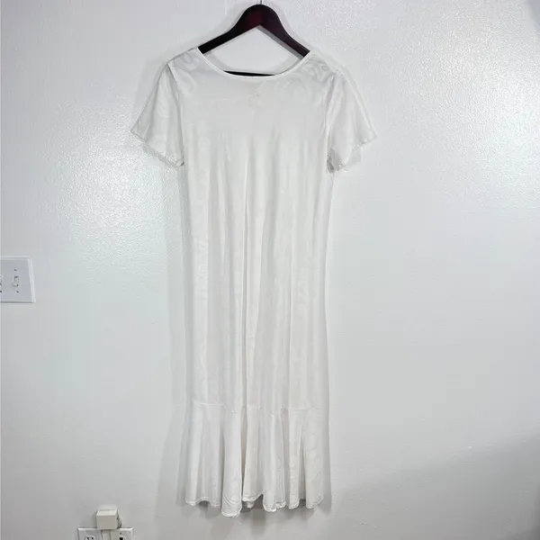 White Burnout Paisley Maxi Hawaiian Dress Short Sleeve Ruffle‎ Hem Beach Resort - Image 3