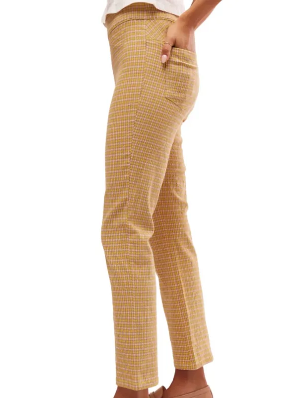 Free People In My Feelings Slim Crop Gingham Plaid Pants in Yellow - Image 4