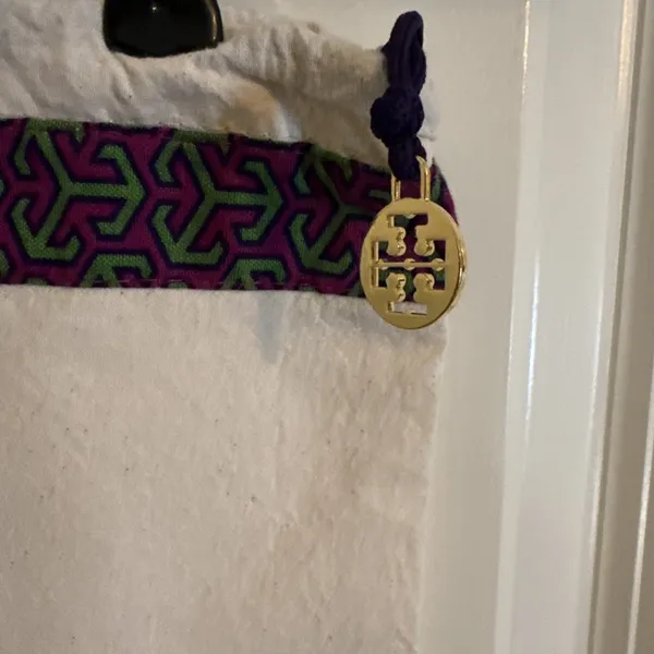 Tory Burch Cream Canvas Dust Bag With Purple And Green Accent Gold‎ Logo 12x16 - Image 3