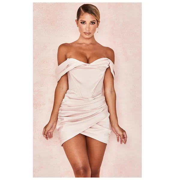 NEW House of CB Coraline Blush Satin Corset Dress Size Medium - Image 4