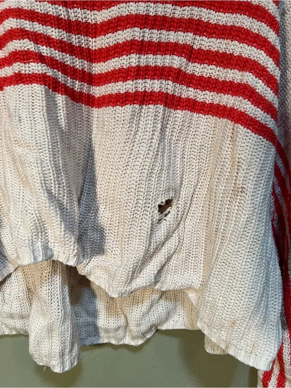 Aerie Women's Size XS Striped Pullover Sweater‎ Cream Red Stripes FLAWED - Image 6