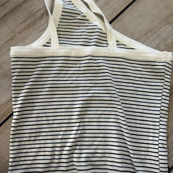Rewind Black and White Striped Ribbed Halter Tank - Image 2