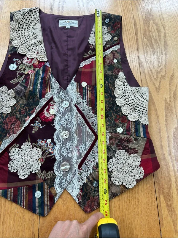 Vtg Susan Bristol New Traditions Patchwork Lace Vest Womens Medium Granny - Image 5
