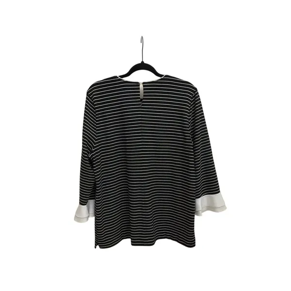 Karl Lagerfeld Striped Bell Sleeve Oversized Blouse Black White Size XL - Image 2