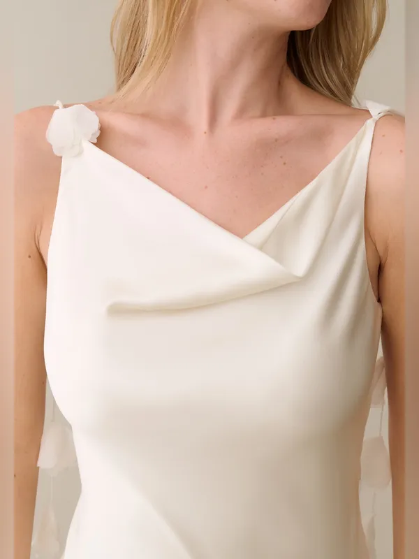 NWT Few Moda Ingrid Dress size Small S Ivory Cream silky ruffle maxi o.p.t cowl - Image 4
