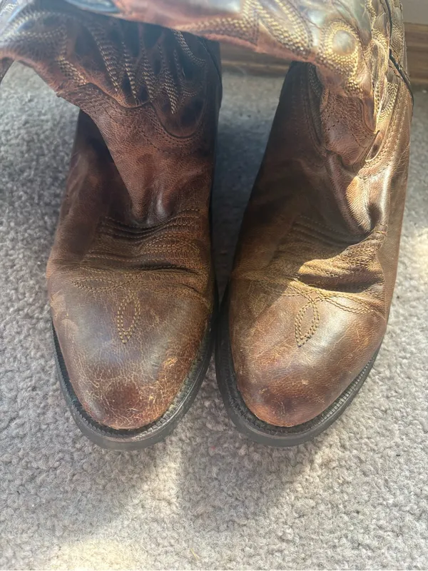 Laredo Men’s 7.5D Brown Leather Cowboy Boots Distressed Western - Image 8