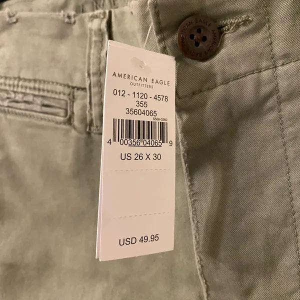 New NWT American Eagle Sage Green Lived In Khakis‎ Slim Fit Flex 26" Waist - Image 3
