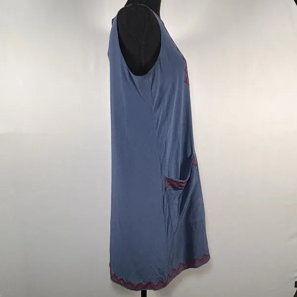 Madewell‎ 100% Silk Boho Geometric Embroidered Shift Dress Blue Red Size L - Image 8