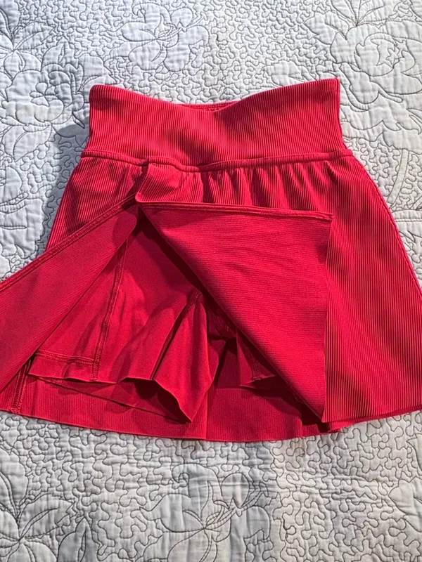 SPANX Get Moving Contour Rib Front Slit Skort True Red Sz XS👽🧡 - Image 3