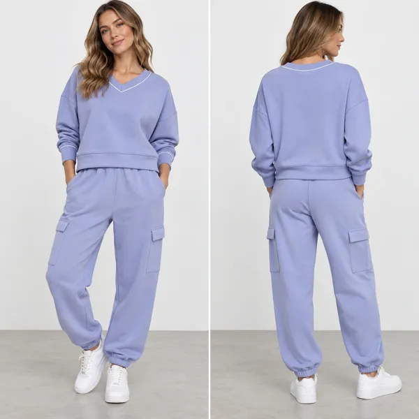 Express Womens Lavender V-Neck Sweatshirt and Cargo Jogger Set Small - Image 2