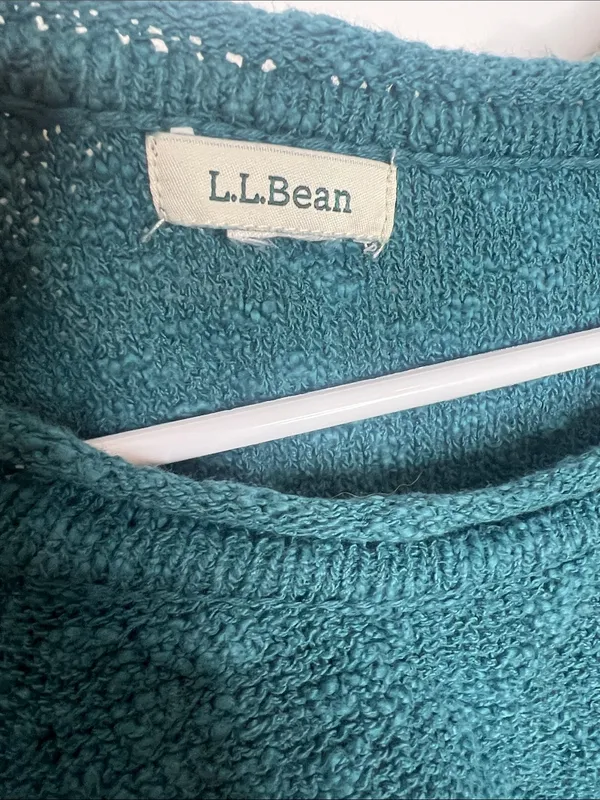 L.L.Bean teal midweight cotton slub rollneck pullover sweater, textured, knit - Image 5