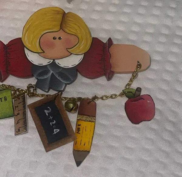 VTG Teacher Brooch Pin - Pencil School Apple Apple A+ Educational Dangle Rare - Image 3