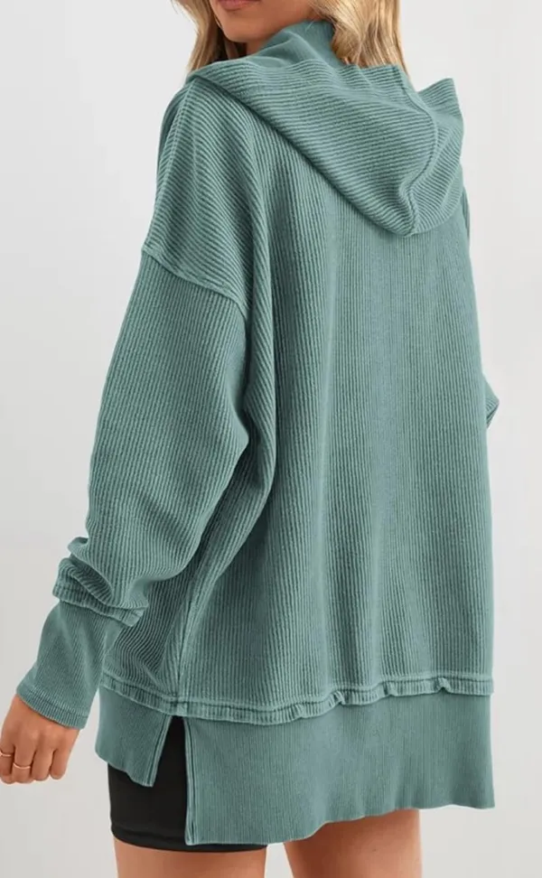 Amazon Womens Oversized Long Sleeve Hoodie Button Down V Neck Sweatshirt - Image 4