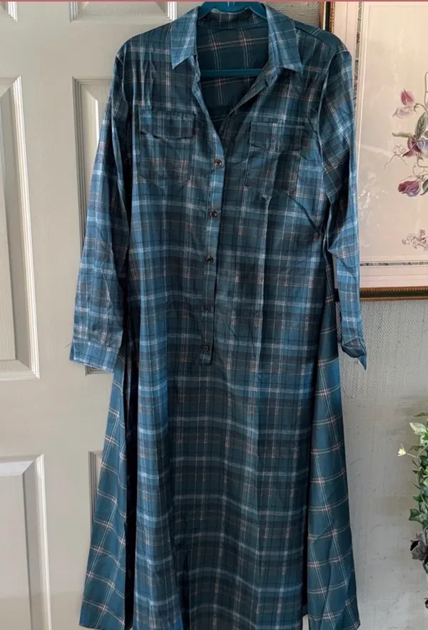 Chic Plaid Maxi Dress in Green Size L - Image 4