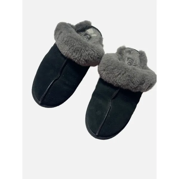 UGG Coquette Slippers Womens Black Grey Suede Sheepskin Fur Slides Loungewea 6.5 - Image 2