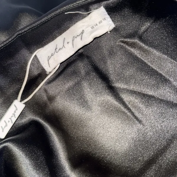PETAL & PUP NADIA One-Shoulder Satin Maxi Dress Black 14 NWOT - Image 9