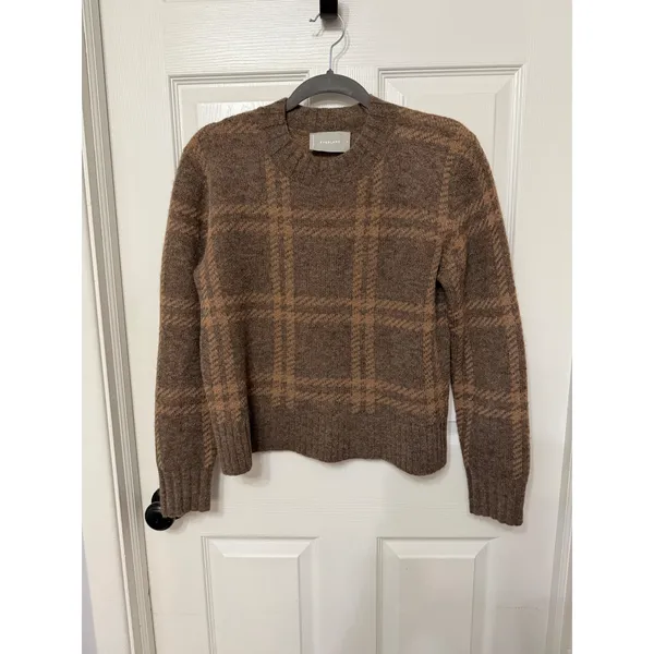 Everlane Alpaca Plaid‎ Crewneck Sweater Brown Tan Wool Blend Small S - Image 2