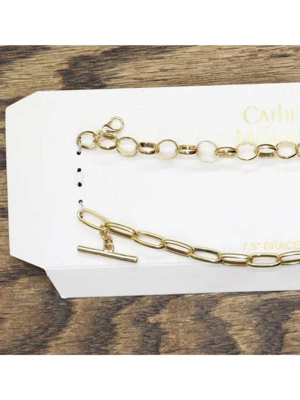 NWT Catherine Malandrino 2 Faceted Charm Chain Link Bracelets Gold Multi 7.5" - Image 3