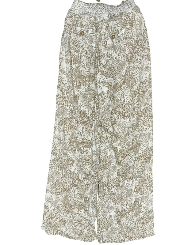 Cali1850 Los Angeles Women’s Size S Tan Beige White Tropical Printed Wide Pants - Image 4