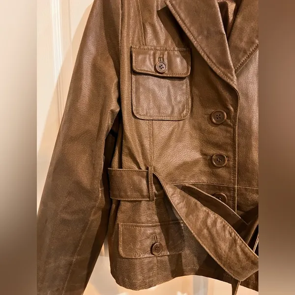 Rustic Brown Faux Leather Jacket Size L - Image 4