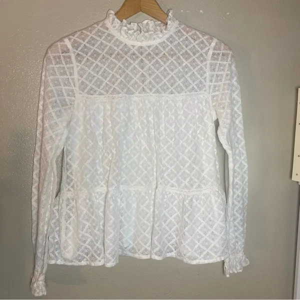 Sézane White Lace Peplum Long-Sleeve Top Lace Size 36 - Image 3