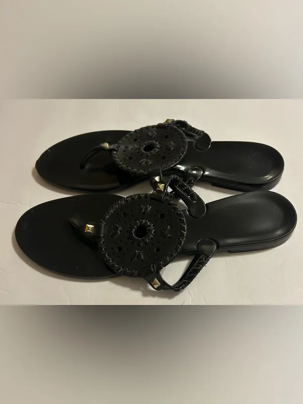 Jack Rogers Black Medallion Stud Thong Sandals - Image 4