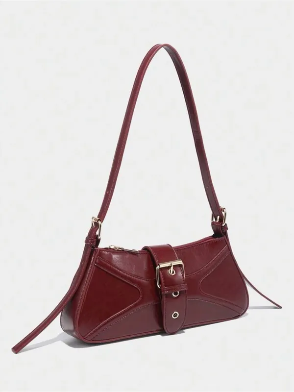 SHEIN Burgundy Mini Shoulder Bag with Buckle Strap - Image 2