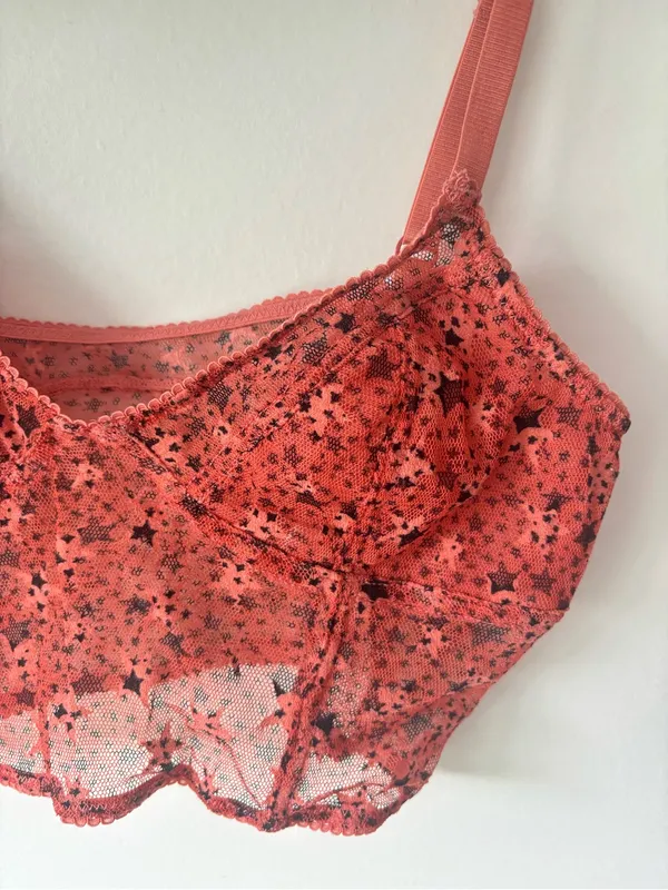 Free People Intimately Red Bralette Mesh Lace Dainty Stars Festival Concert - Image 2