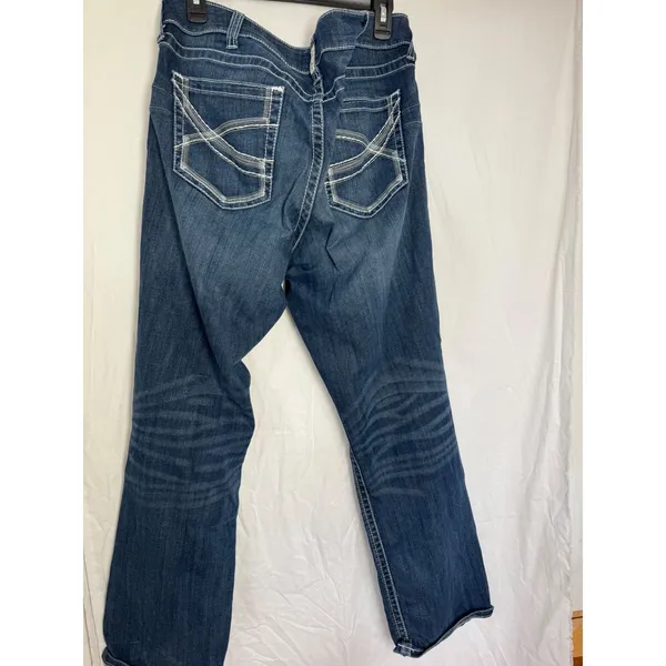Ariat Real Denim Mid Rise Straight Jeans Women's 34R Blue Wash Embellished - Image 2