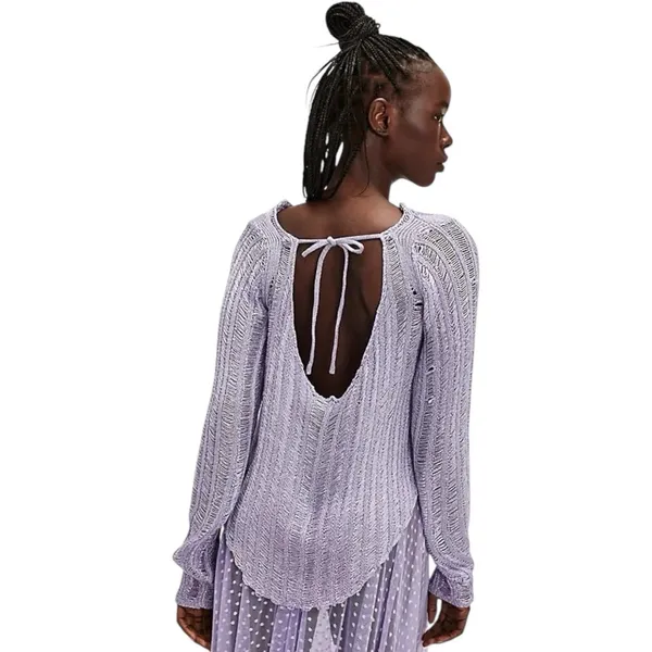 Free People Let's Dance Long Sleeve Open Back Ladder Lilac‎ Knit Sweater S New - Image 2