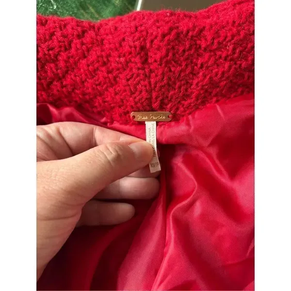 Free People Lambswool Knit One Button Wrap Jacket Size XS Red - Image 2