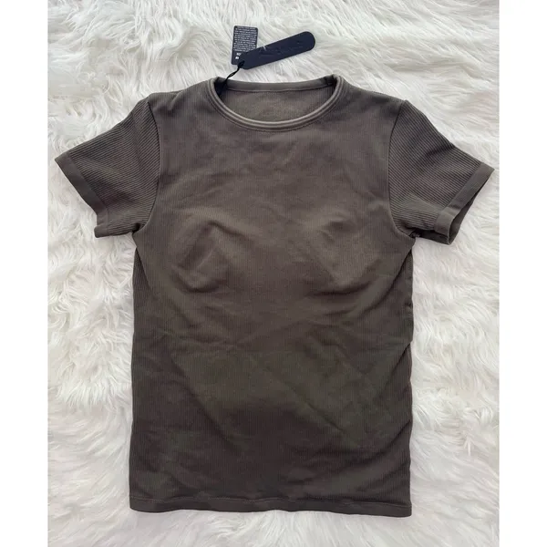 Nike Skims Ribbed Seamless Short Sleeve Top Dusty Oakmoss / Dune Size Medium - Image 5