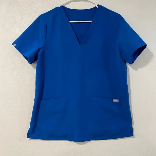 FIGS Scrub Top Medium Royal Blue V Neck Medical Nurse Stretch Pockets - Image 3