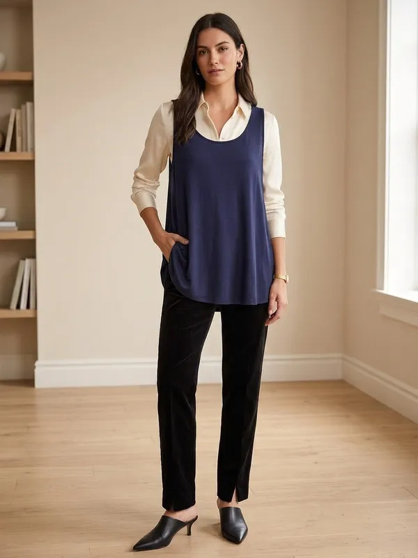 Eileen Fisher scoop neck tank top flowy costal navy XL. - Image 2