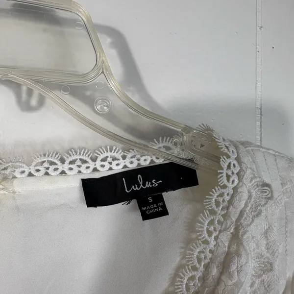Lulus White Eyelet Lace Long Sleeve Ruffle Skirt Plunge Neckline Dress Bridal S - Image 3