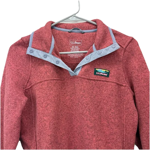 LL Bean Womens Rust Orange Sweater Fleece Pullover 1/4 Snap Size XS Pockets - Image 5