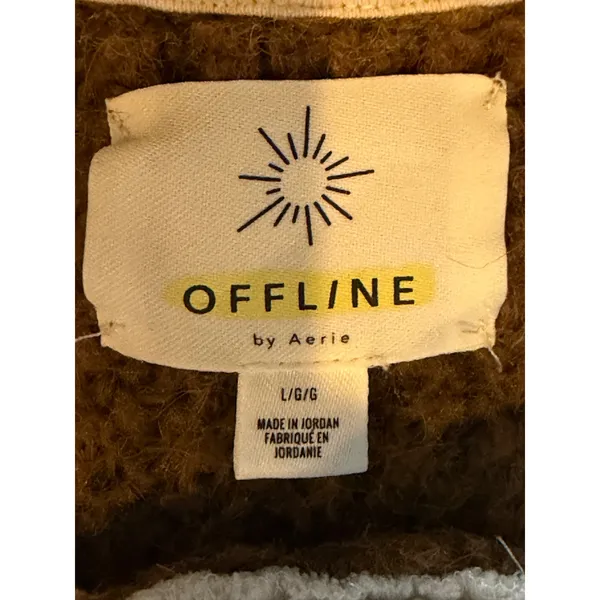 Aerie OFFLINE Sweater Hoodie Women‎ Large Brown Ribbed Knit Pullover Cozy Comfy - Image 7