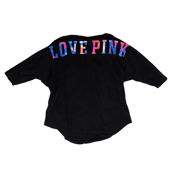 Victoria’s Secret PINK love pink black tie dye long sleeve jersey women’s size M - Image 6