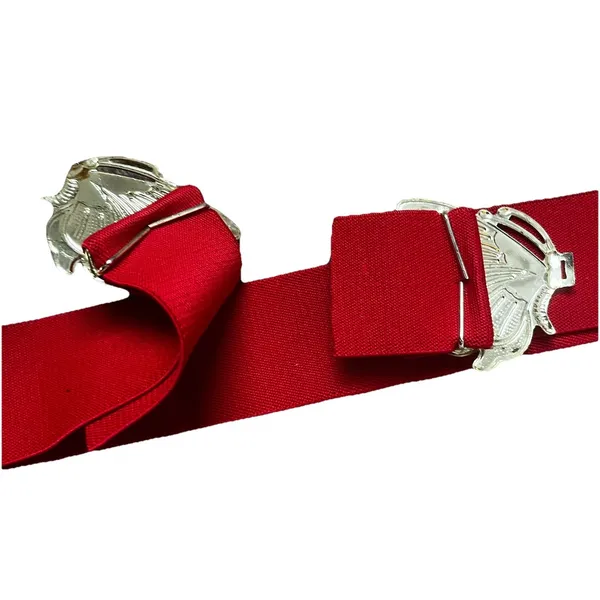 Vintage 80s Gold Tone Butterfly Buckle Red Elastic Stretch Belt - Image 3
