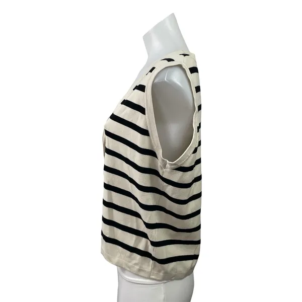 Illusory Women's Cream Black Striped Sleeveless Button Up Crop Cardigan Size L - Image 2