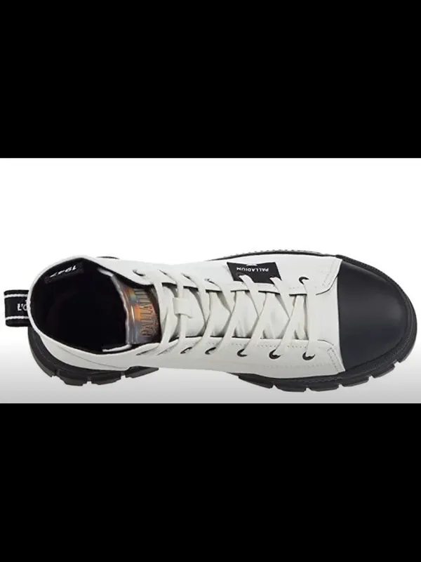 Palladium White and Black Canvas Lug-Soled Lace-Up Boots with Orange Accent - Image 2
