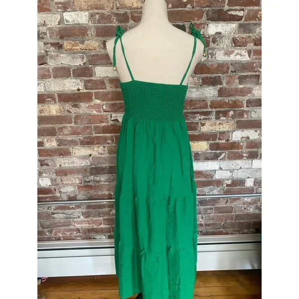 SHEIN Kelly Green Smocked Tie-Strap Midi Dress - Size Small (4) - Image 6